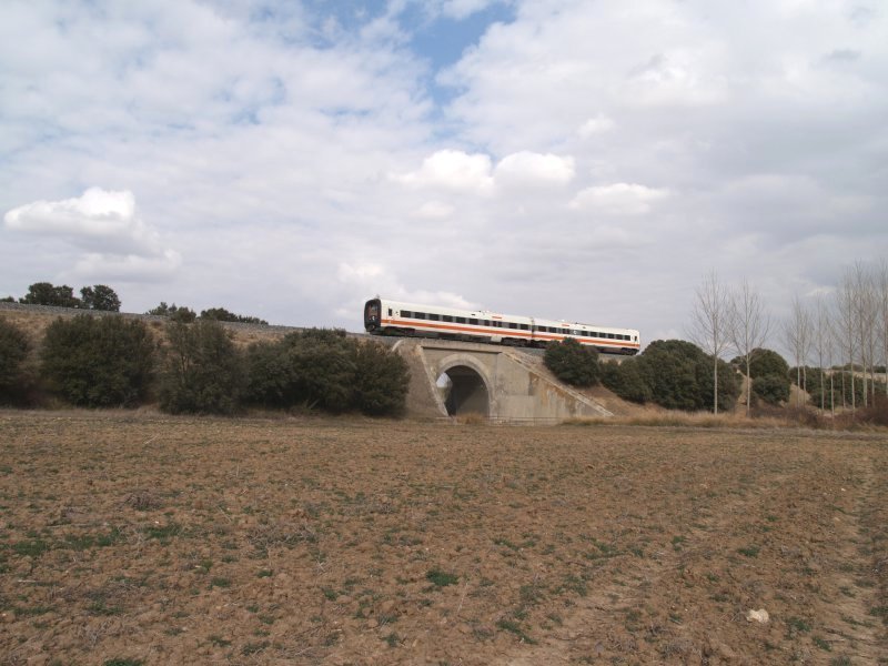 Paso del tren por el puente del río Zapardiel.